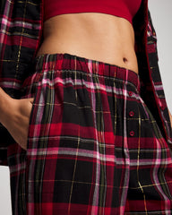 Velvet Piped Relaxed Pajama Pant - MAD FOR PLAID BLACK | Soma Women