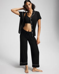 Solid Short Sleeve Notch Collar Pajama Top - BLACK | Soma Women