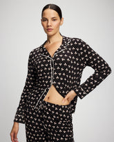 Long-Sleeve Printed Notch Collar Pajama Top - PEACEFUL PETALS BLACK | Soma Women