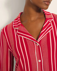 Long-Sleeve Printed Notch Collar Pajama Top - ASPEN STRIPE RED | Soma Women
