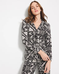 Long-Sleeve Printed Notch Collar Pajama Top - AMAZONIA TILE BLACK | Soma Women