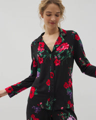 Long-Sleeve Printed Notch Collar Pajama Top - RHAPSODY FLORA BLACK | Soma Women
