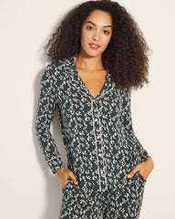 Long-Sleeve Printed Notch Collar Pajama Top - TINY PETALS DK EVERGLADE | Soma Women