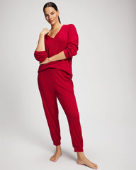 Cozy Waffle Long Sleeve V-Neck Pajama Top - PAINT THE TOWN RED | Soma Women