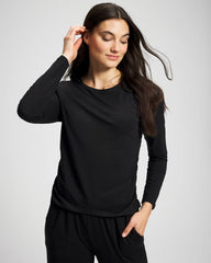 Ruched Long Sleeve Pajama Tee - BLACK | Soma Women