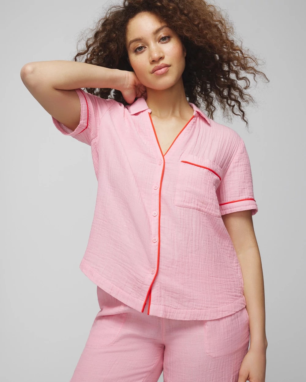 Short-Sleeve Notch Collar Pajama Top - CROSSDYE MAKE ME BLUSH | Soma Women