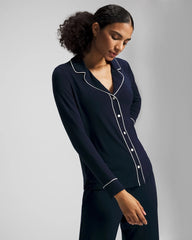 Long-Sleeve Notch Collar Pajama Top - NIGHTFALL NAVY | Soma Women