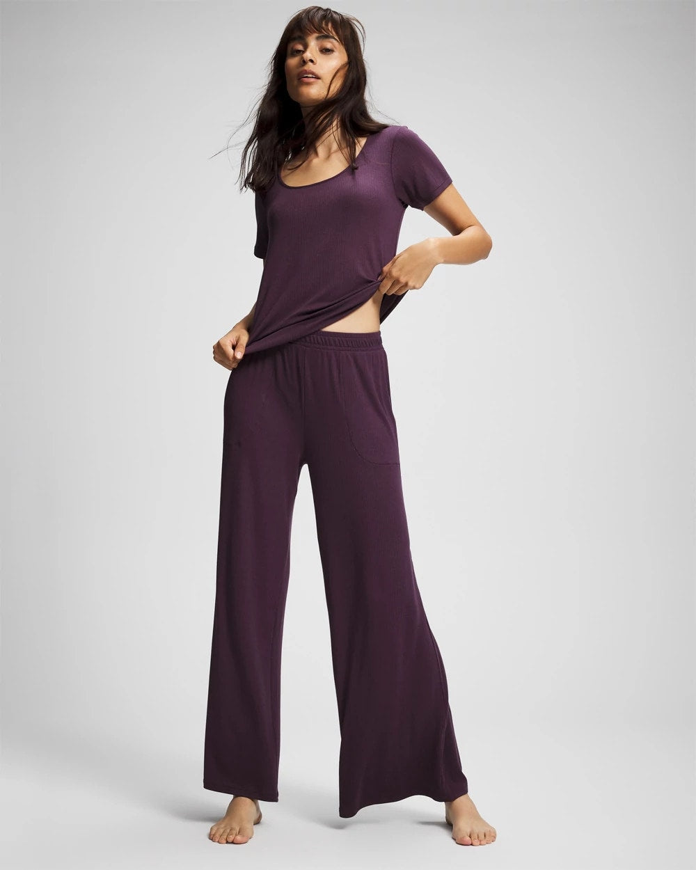 Lightweight Rib Knit Wide Leg Pajama Pants - PLUM PERFECT | Soma Women