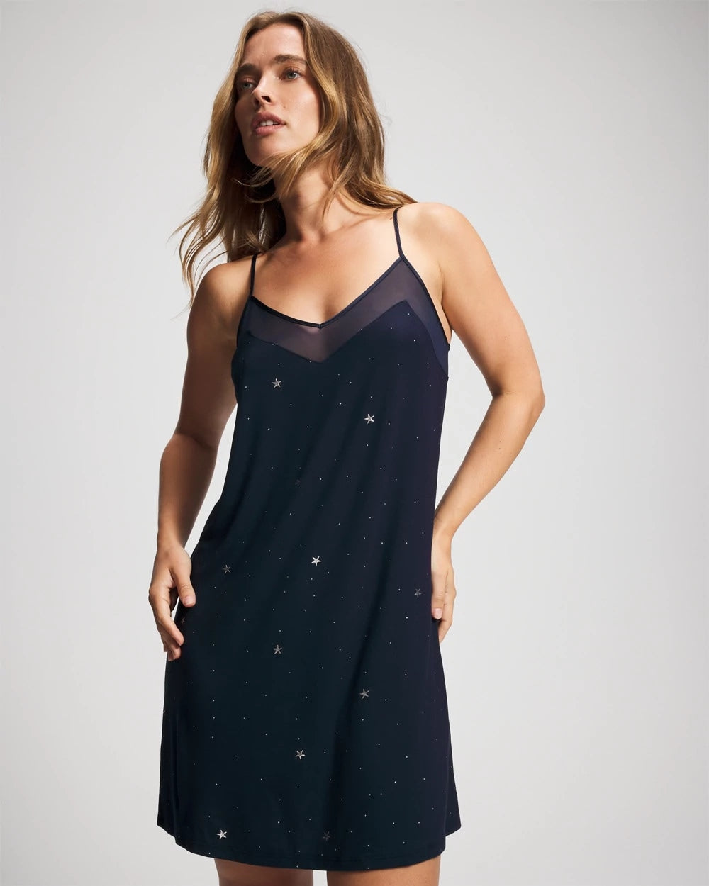 Mesh Trim Chemise - SILVER DEW DROP/NAVY | Soma Women