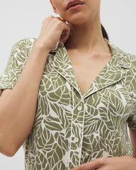 Piped Short Sleeve Notch Collar Pajama Top - PALMTASTIC VETIVER/CHAMP | Soma Women