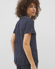 Piped Short Sleeve Notch Collar Pajama Top - DOT OBSESSED NAVY | Soma Women