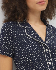 Piped Short Sleeve Notch Collar Pajama Top - DOT OBSESSED NAVY | Soma Women