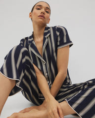 Piped Short Sleeve Notch Collar Pajama Top - HAMPTON STRIPE NA CHAMP | Soma Women