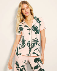 Piped Short Sleeve Notch Collar Pajama Top - SHADOW FLORA APRICOTTA | Soma Women