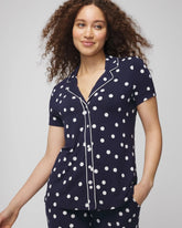 Piped Short Sleeve Notch Collar Pajama Top - MERRY DOT G NAVY/IVORY | Soma Women