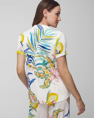 Piped Short Sleeve Notch Collar Pajama Top - LEMON SQUEEZE GRAND IVORY | Soma Women