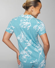 Piped Short Sleeve Notch Collar Pajama Top - PAINTED PETALS SMALL | Soma Women