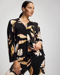 Long-Sleeve Notch Collar Pajama Top - MYSTIC BLOOMS BLACK MID | Soma Women