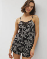 Lace Trim Pajama Cami - PLUMERIA BLOOMS BLK CH | Soma Women