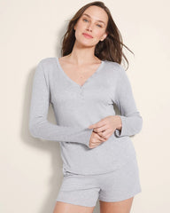 Long-Sleeve Pajama Henley - HEATHER OPAL GRAY | Soma Women