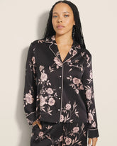 Long-Sleeve Notch Collar Pajama Top - NOSTALGIA FLORA BLACK | Soma Women
