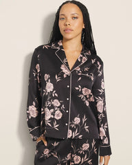 Long-Sleeve Notch Collar Pajama Top - NOSTALGIA FLORA BLACK | Soma Women