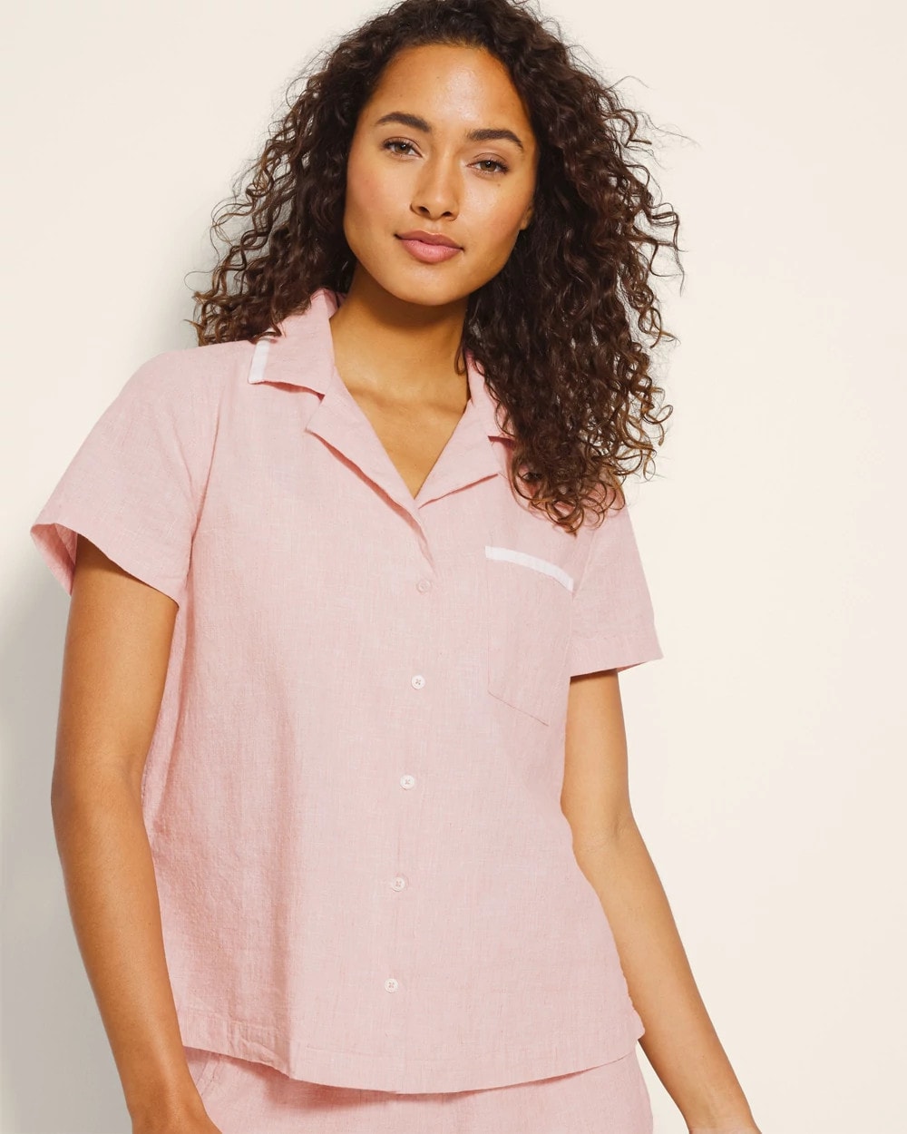 Short-Sleeve Notch Collar Pajama Top - CREME BRULEE CROSSDYE | Soma Women