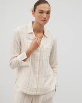 Cotton Gauze Long Sleeve Notch Collar Pajama Top - CHAMPAGNE STRIPE | Soma Women