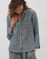Cotton Gauze Long Sleeve Notch Collar Pajama Top - DARK SEA CROSSDYE | Soma Women