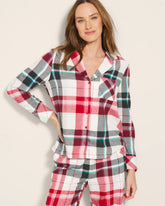 Super Soft Long-Sleeve Notch Collar Pajama Top - FIRESIDE PLAID CHAMPAGNE | Soma Women