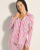 Long-Sleeve Notch Collar Pajama Top - SMART STRIPE CHAMPAGNE | Soma Women