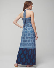 Halter Maxi Bra Dress - BELLA STAMP BORDER BLUE | Soma Women
