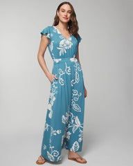 Flutter Sleeve Maxi Bra Dress - GARDEN TAPESTRY G BLUE | Soma Women