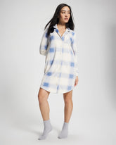 Long-Sleeve Notch Collar Sleepshirt - FROSTED PLAID BLUE | Soma Women