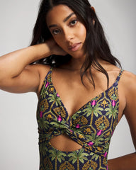 Twist-Front Keyhole One Piece - PALMY PATTERNS NAVY | Soma Women