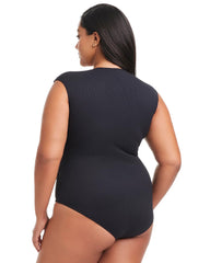 Pique Ole Cap Sleeve Surplice One Piece - BLACK | Soma Women