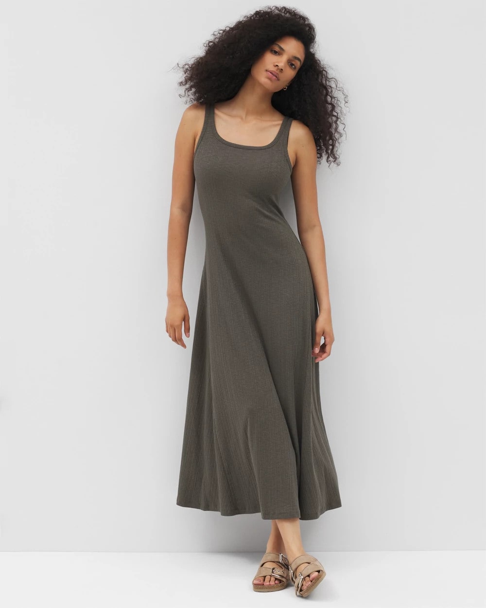 Rib Square Neck Lounge Dress - DARK GRAY OLIVE | Soma Women