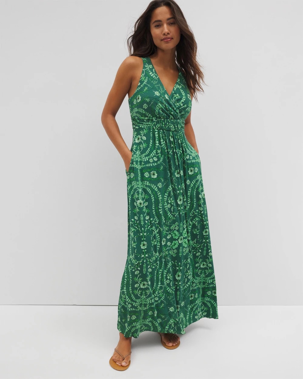Isla Cross Back Maxi Bra Dress - TROPICAL TRELLIS GREEN | Soma Women