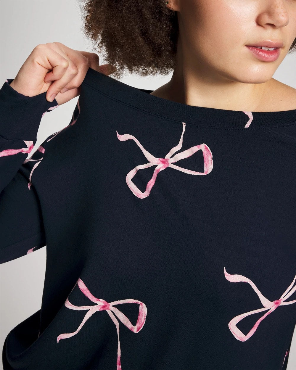 Long-Sleeve Pajama Top - BELOVED BOWS GRAND NAVY | Soma Women