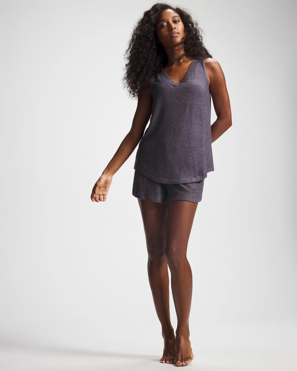 V-Neck Pajama Tank - GRAY INK/PEARLED IVORY | Soma Women