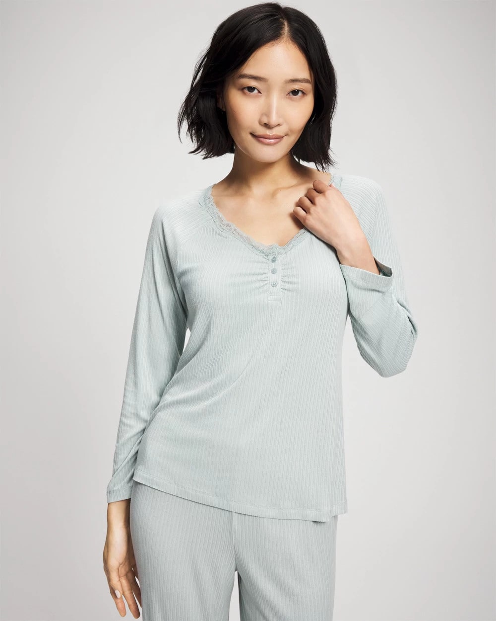 Pointelle Long Sleeve Pajama Top - GREEN MIST | Soma Women