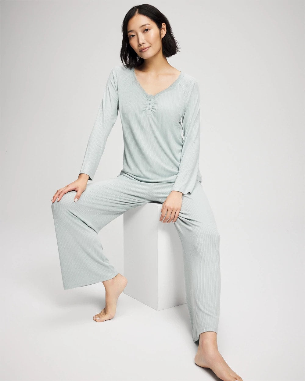 Pointelle Long Sleeve Pajama Top - GREEN MIST | Soma Women
