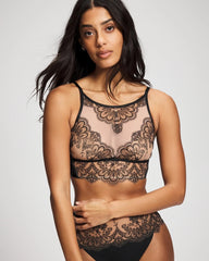Tattoo Lace Embroidered High Neck Bralette - BLACK W/ SANDALWOOD | Soma Women