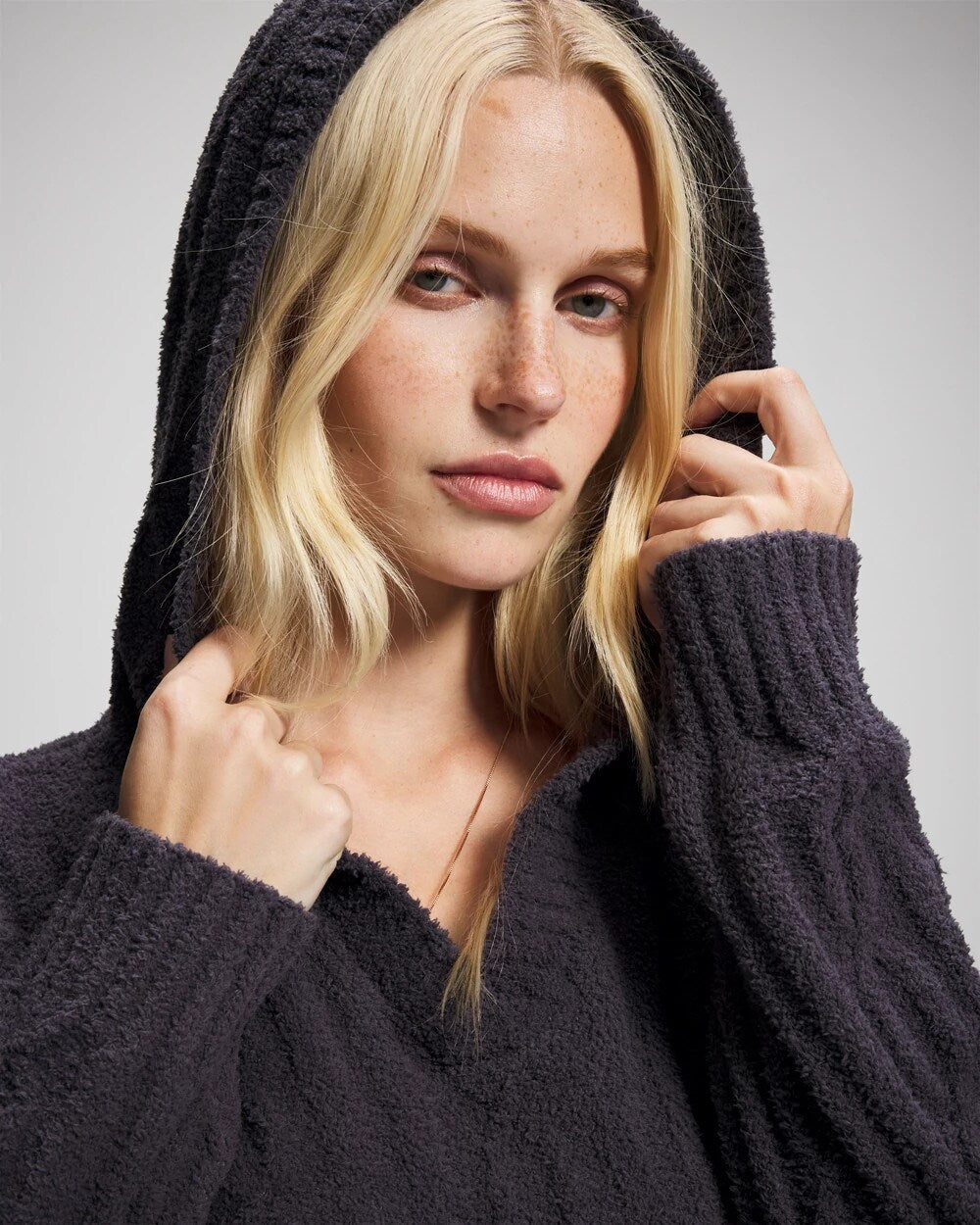 Cable Knit Plush Hoodie - GRAY INK | Soma Women