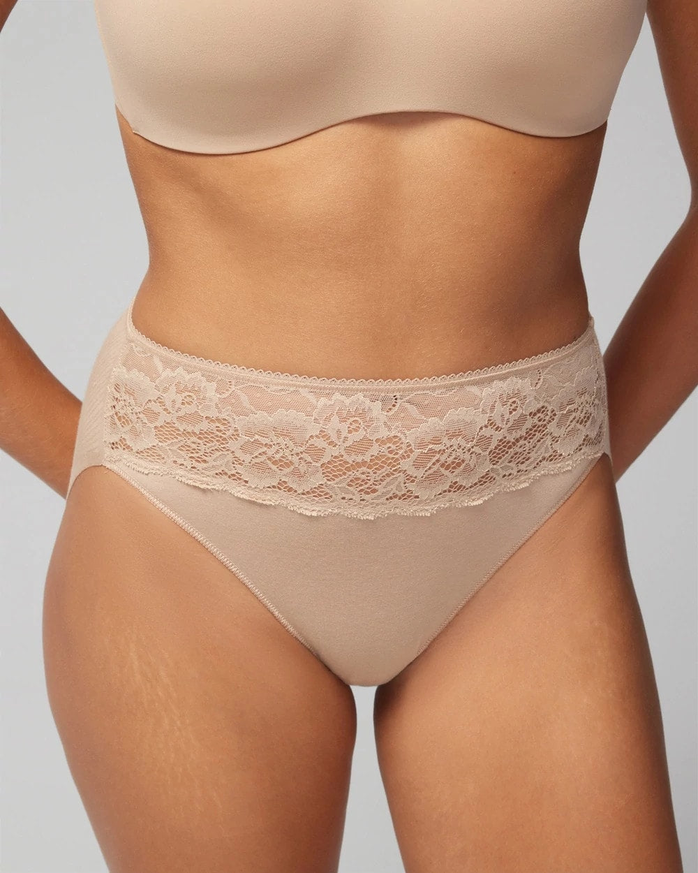 Cotton Blend High-Leg Panty with Lace - WARM AMBER | Soma Women