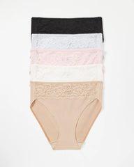 Cotton Blend High-Leg Panty with Lace 5 Pack - PRETTY PINK MULTI PACK | Soma Women