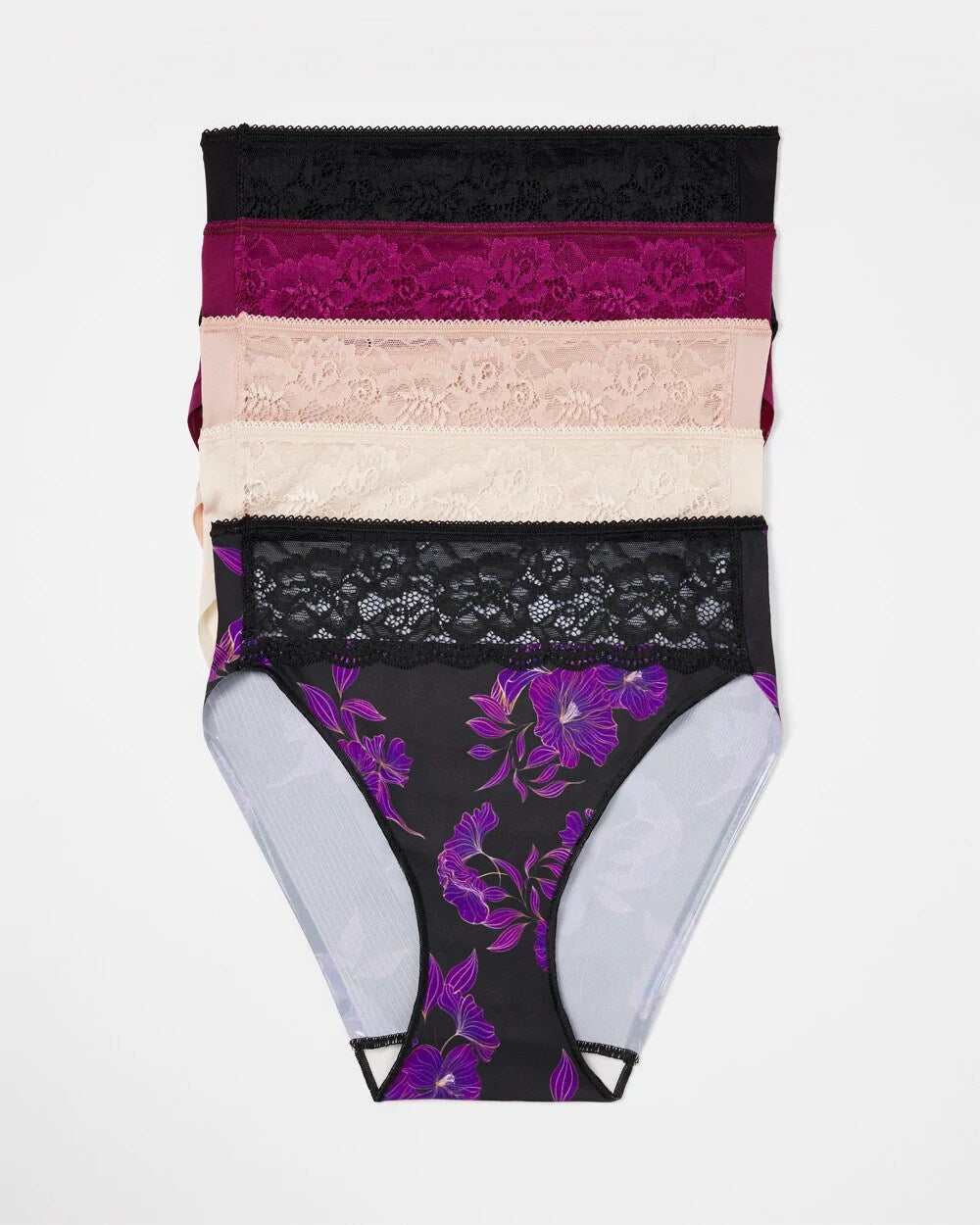 Edge High-Leg Brief Panty with Lace 5 Pack - POMEGRANATE WINE MULTI PK | Soma Women