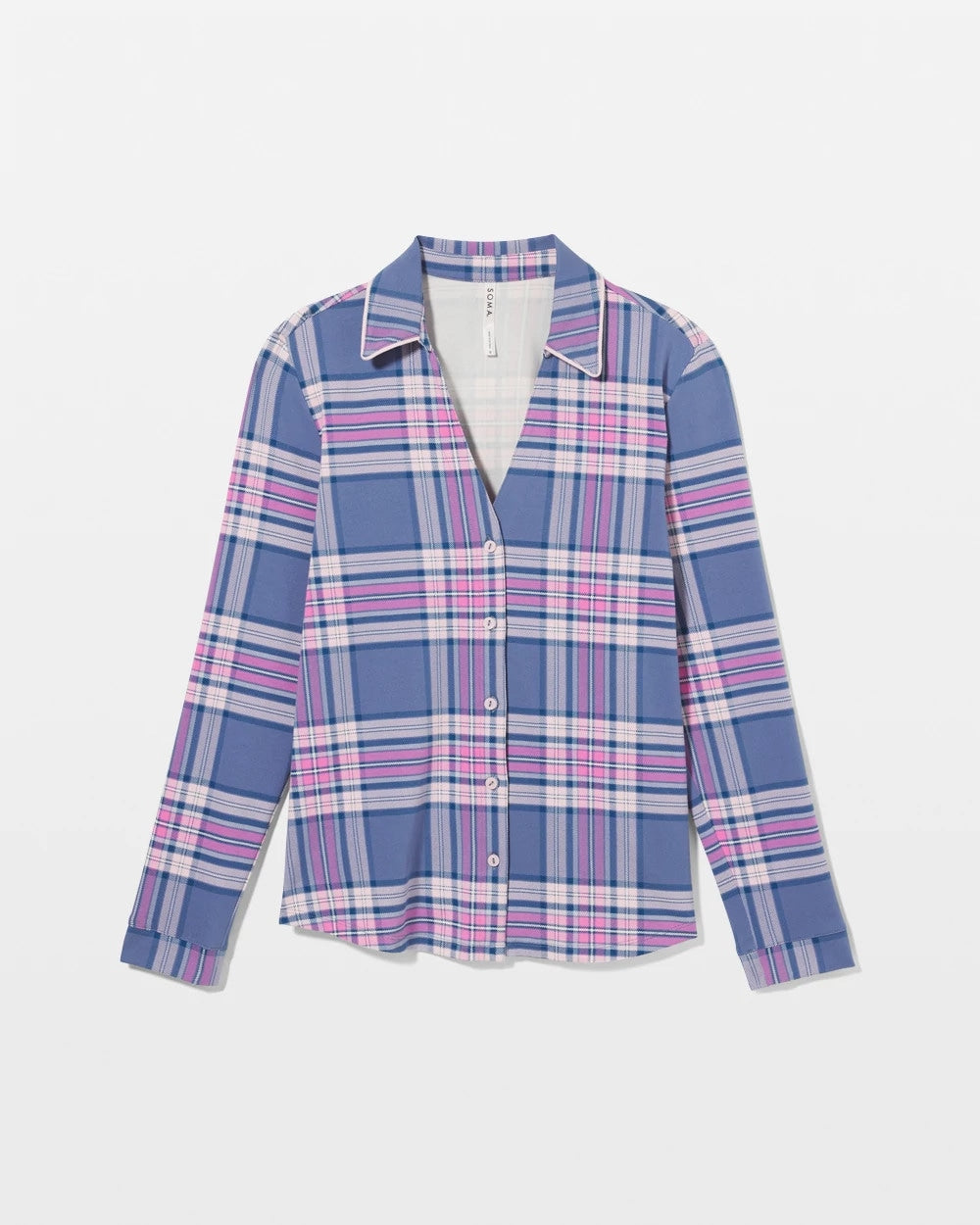 Long-Sleeve Notch Collar Pajama Top - PRETTY PLAID SUNDOWN | Soma Women
