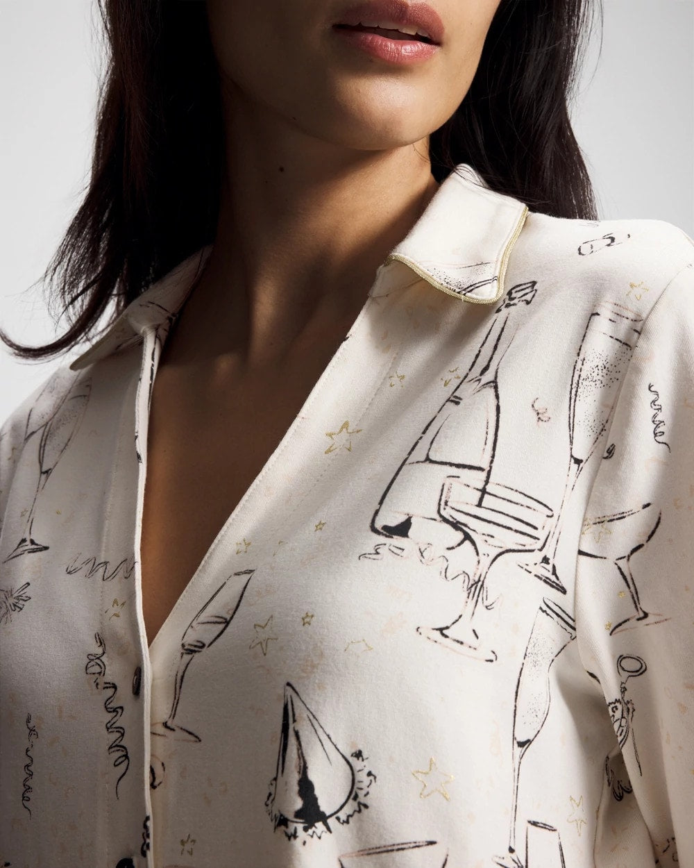 Long-Sleeve Notch Collar Pajama Top - FIZZ THE SEASON FOIL | Soma Women