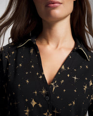 Long-Sleeve Notch Collar Pajama Top - STELLAR SCENE BLACK/FOIL | Soma Women